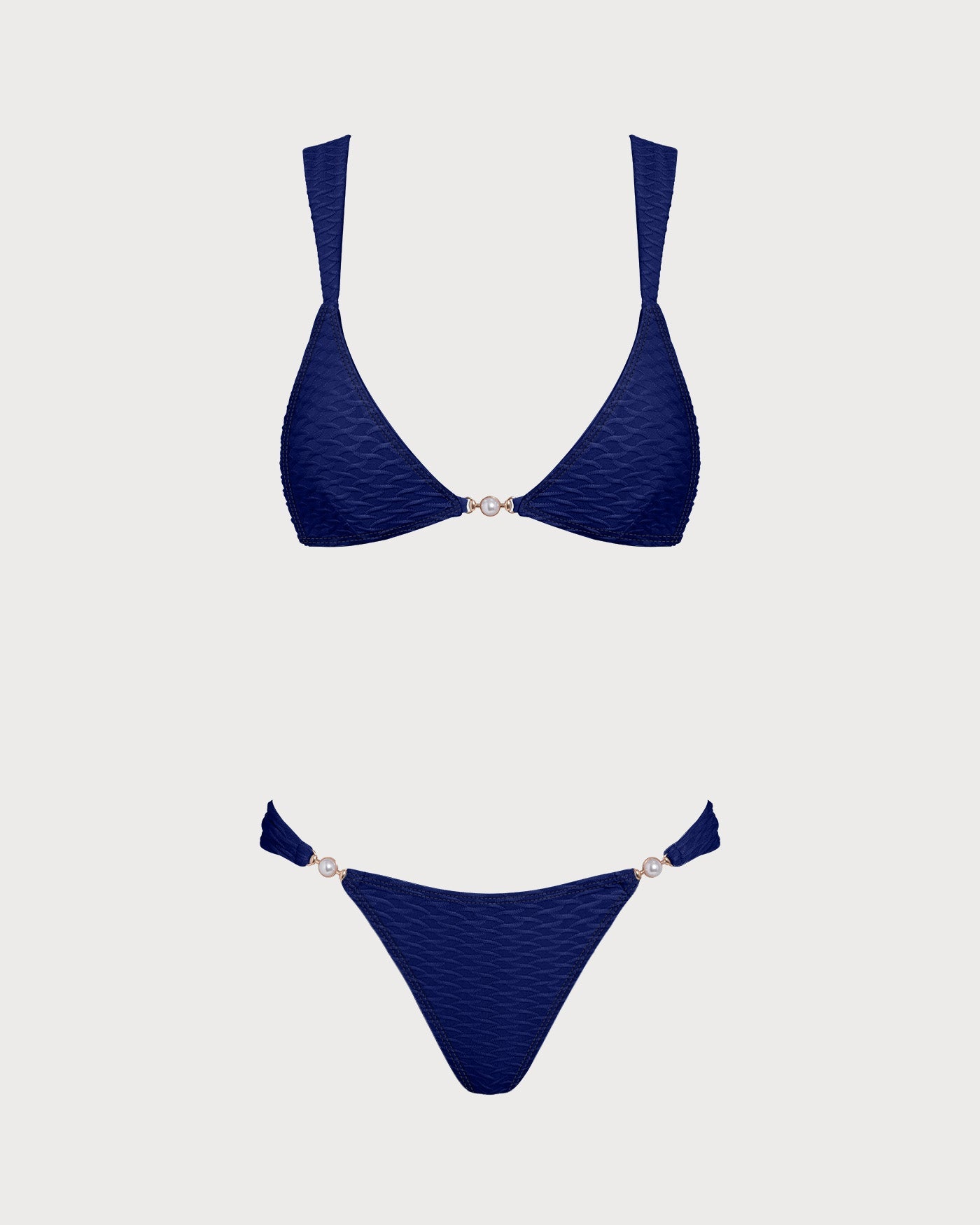 Conjunto de bikini triangular con textura en azul real
