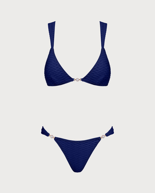 Conjunto de bikini triangular con textura en azul real