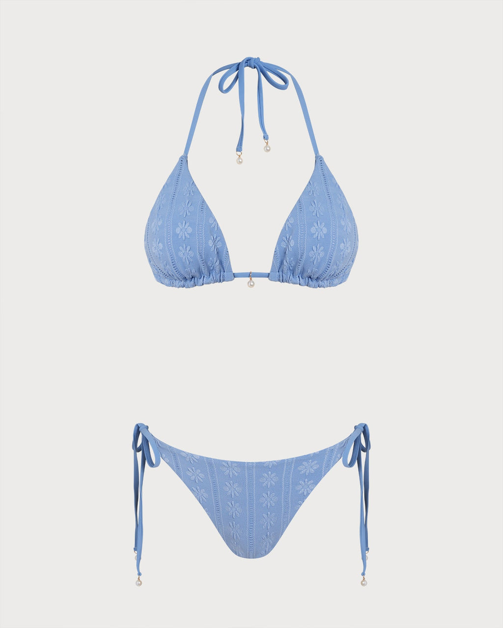 Conjunto de bikini reversible con top halter y braguita triangular azul