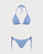 Conjunto de bikini reversible con top halter y braguita triangular azul