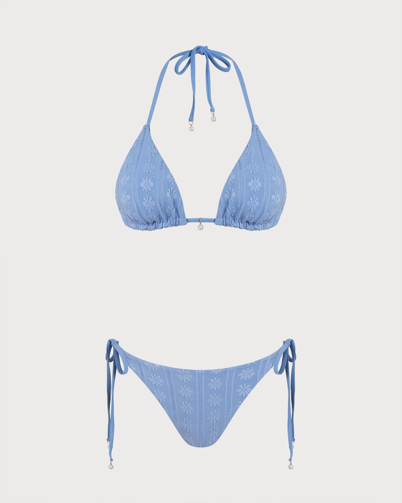 Conjunto de bikini reversible con top halter y braguita triangular azul