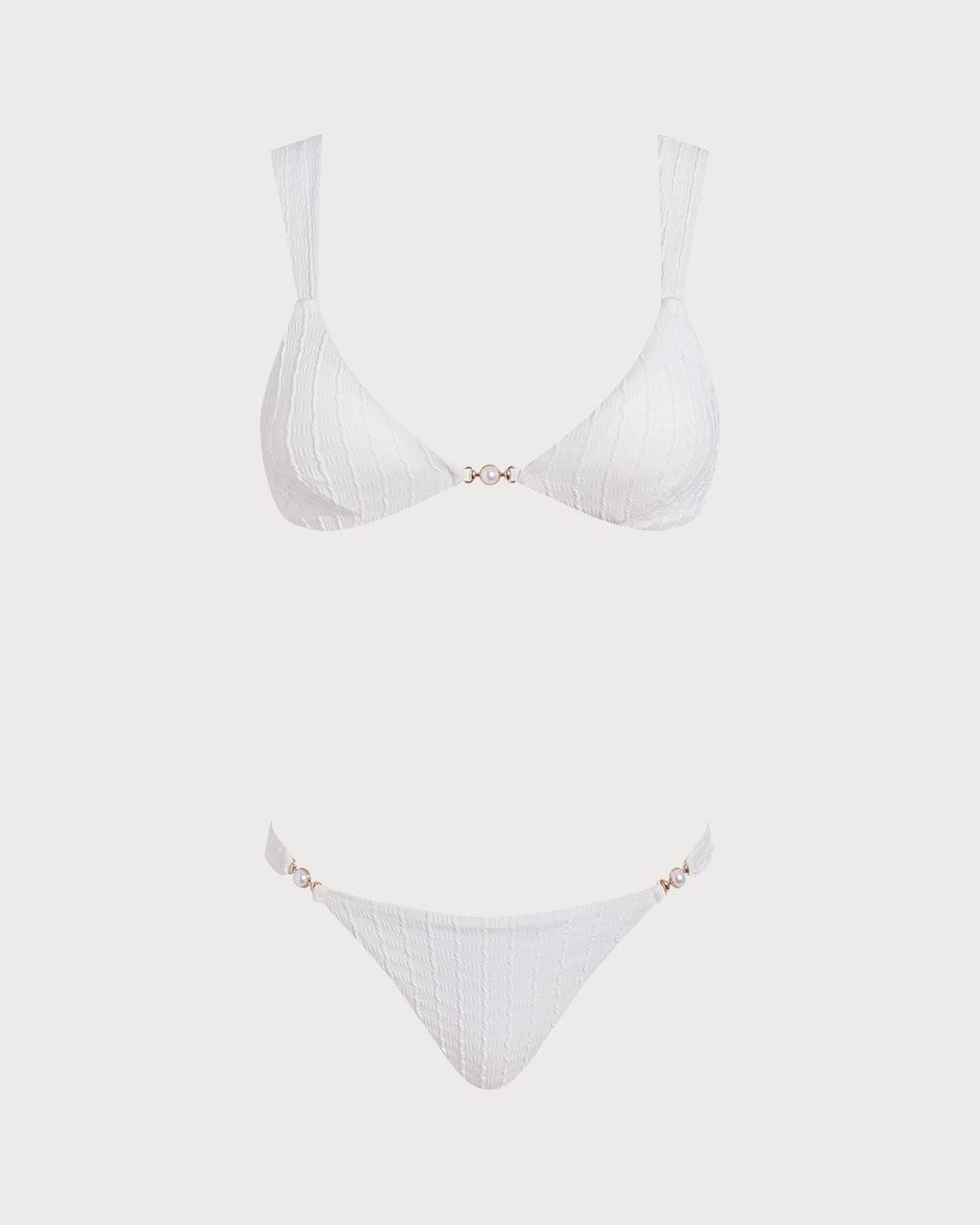 Conjunto de bikini con bralette de cuello en V y textura en color blanco