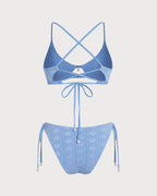 Conjunto de bikini triangular con cuello en U y estampado floral azul