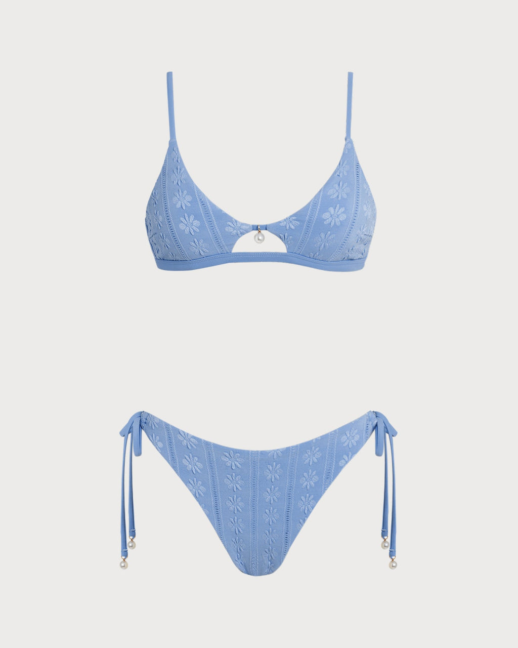Conjunto de bikini triangular con cuello en U y estampado floral azul