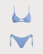Conjunto de bikini triangular con cuello en U y estampado floral azul