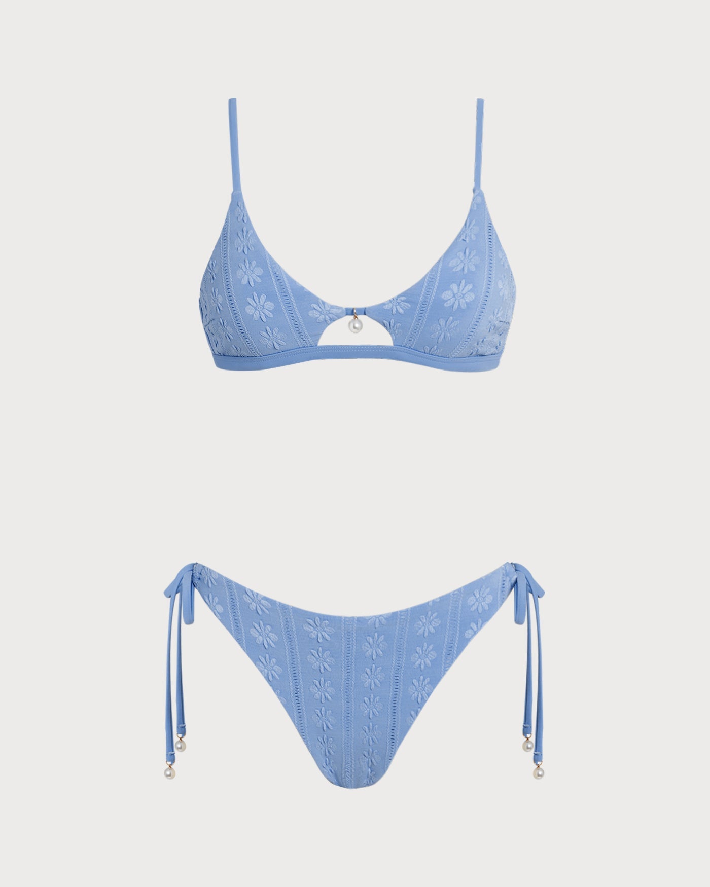 Conjunto de bikini triangular con cuello en U y estampado floral azul