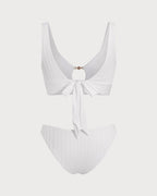 Conjunto de tankini blanco con cuello en U y aberturas