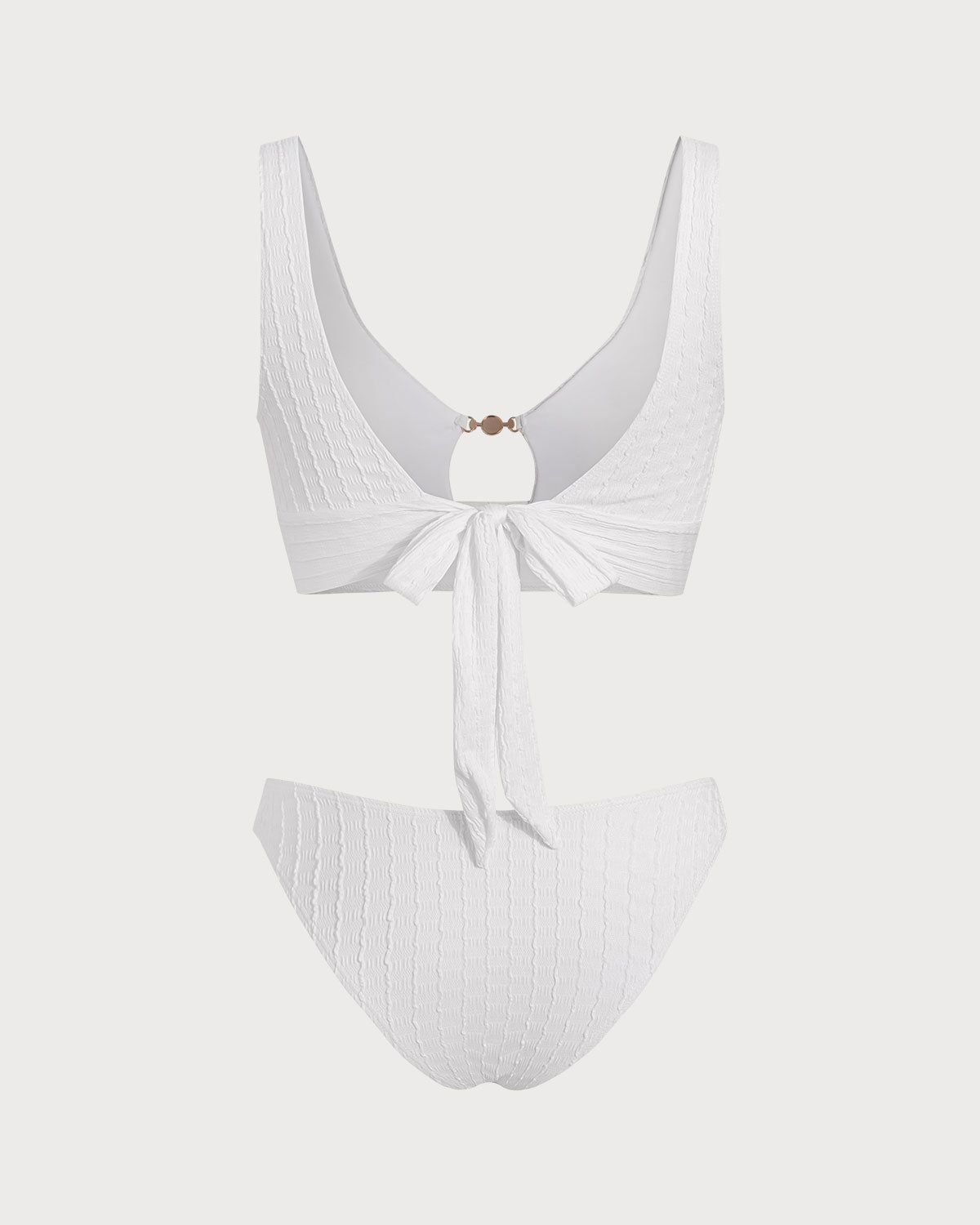 Conjunto de tankini blanco con cuello en U y aberturas