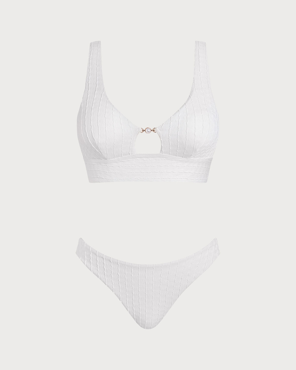 Conjunto de tankini blanco con cuello en U y aberturas