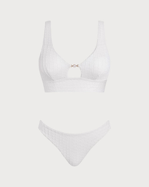 Conjunto de tankini blanco con cuello en U y aberturas
